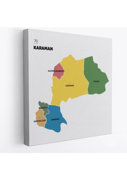 Karaman Ili ve Ilçeler Haritası Dekoratif Kanvas Tablo 1377