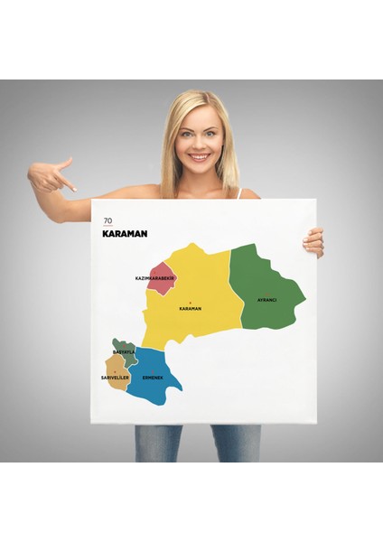 Karaman Ili ve Ilçeler Haritası Dekoratif Kanvas Tablo 1377