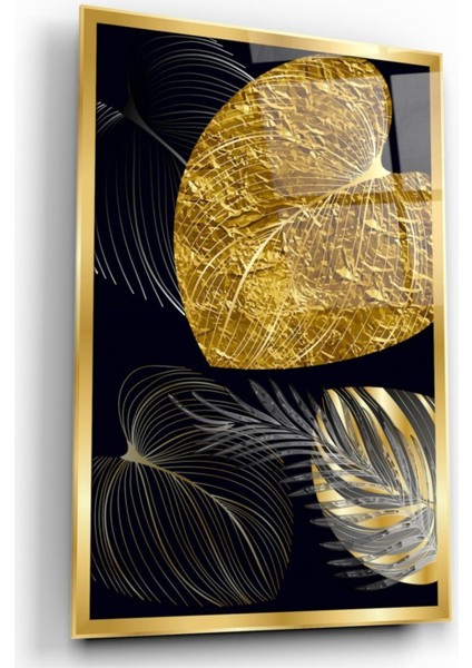 Gold Yapraklar Cam Tablo