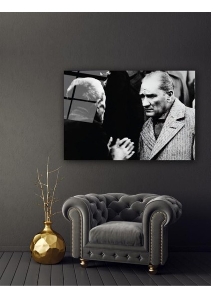 Atatürk ve Köylü Cam Tablo