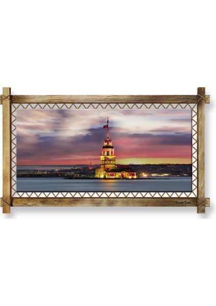 Kız Kulesi LED Işıklı Rustik Kanvas Tablo O 96 x 56