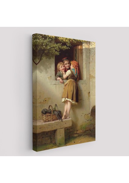 Pencerede Sohbet Eden Çocuklar Tablosu, Johann Georg Meyer Von BREMEN-6305