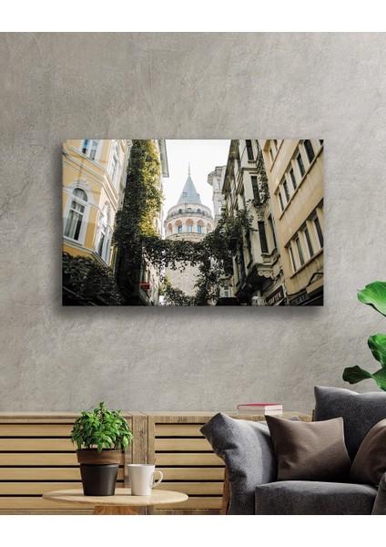 Istanbul Sarmaşıklı Sokak ve Galata Manzaralı Cam Tablo fiyatları