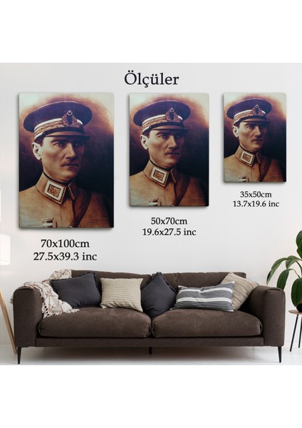 Atatürk Portre Tablosu Mustafa Kemal Atatürk Dikdörtgen Dekoratif Kanvas Tablo-Cö-66