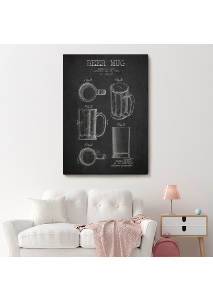 1951 Tarihli Bira Bardağı Patent Çizimi Dekoratif Kanvas Duvar TABLOSU-5213