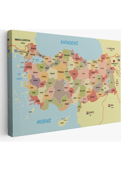 Türkiye Haritası Kanvas Tablo Sınır Komşulu Eğitici Dekoratif Tablo 3101 fiyatları