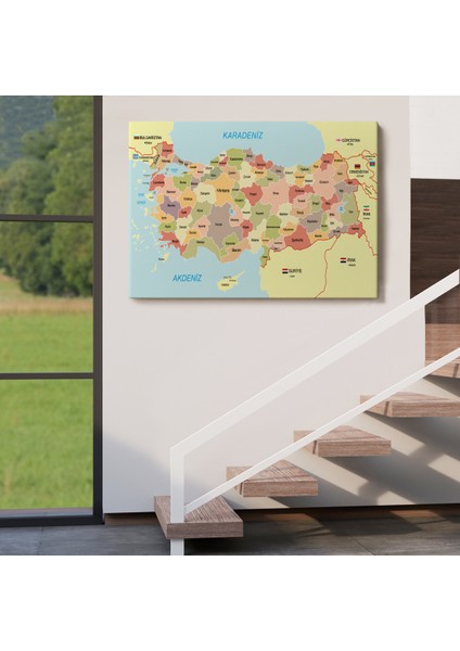 Türkiye Haritası Kanvas Tablo Sınır Komşulu Eğitici Dekoratif Tablo 3101 indirimleri