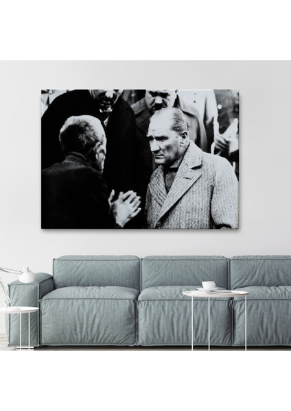 Atatürk Portre Tablosu Mustafa Kemal Atatürk Dikdörtgen Dekoratif Kanvas TABLO-FV-147