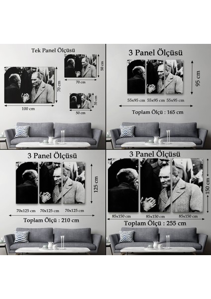 Atatürk Portre Tablosu Mustafa Kemal Atatürk Dikdörtgen Dekoratif Kanvas TABLO-FV-147