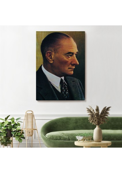 Atatürk Portre Tablosu Mustafa Kemal Atatürk Dikdörtgen Dekoratif Kanvas Tablo-Dh-85
