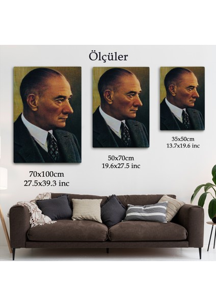 Atatürk Portre Tablosu Mustafa Kemal Atatürk Dikdörtgen Dekoratif Kanvas Tablo-Dh-85