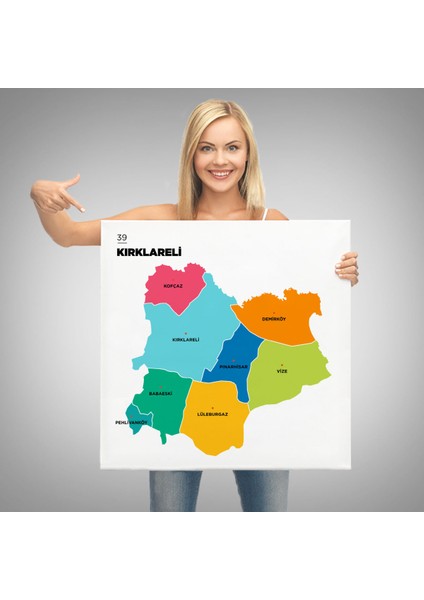 Kırklareli Ili ve Ilçeler Haritası Dekoratif Kanvas Tablo 1394 modelleri
