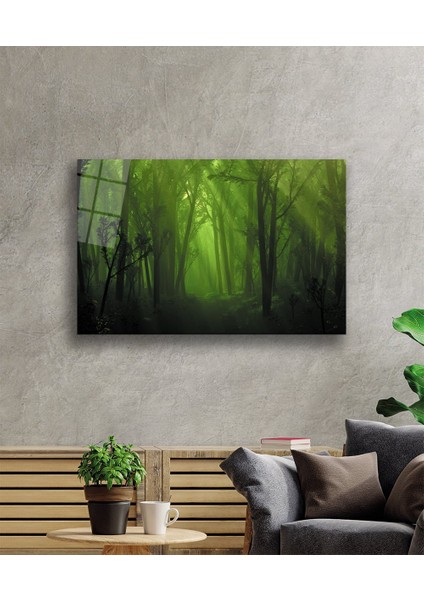 Orman Ağaç Yeşil Cam Tablo Forest Tree Green