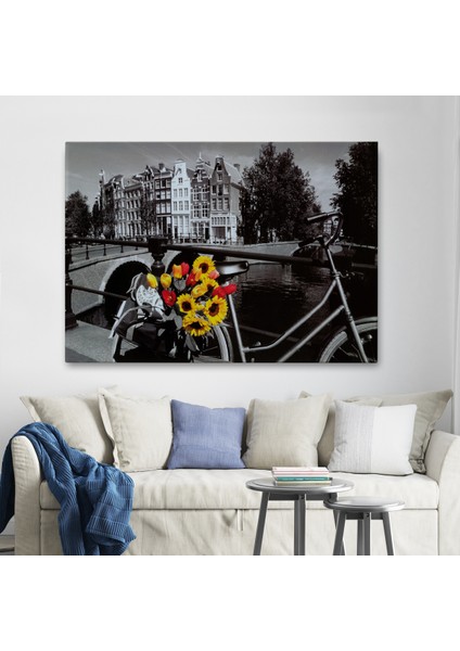 Amsterdam Kanallarındaki Bisiklet ve Laleler TABLOSU-6594