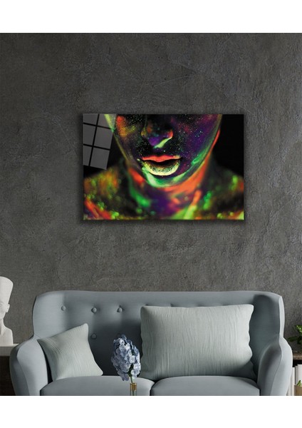 Karanlıkta Parlayan Kadın Neon Cam Tablo