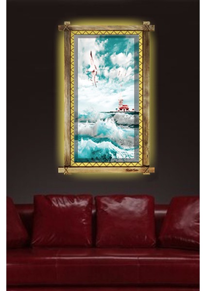 Kız Kulesi LED Işıklı Rustik Kanvas Tablo K 66 x 45