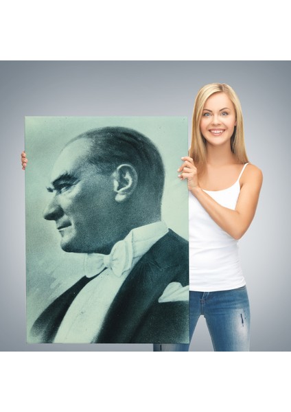 Atatürk Portre Tablosu Mustafa Kemal Atatürk Dikdörtgen Dekoratif Kanvas Tablo-Dı-86