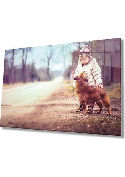 Çocuk ve Köpek Cam Tablo