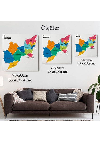 Tekirdağ Ili ve Ilçeler Haritası Dekoratif Kanvas Tablo 1463