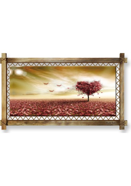 Kalp Ağaç LED Işıklı Rustik Kanvas Tablo B 96 x 66