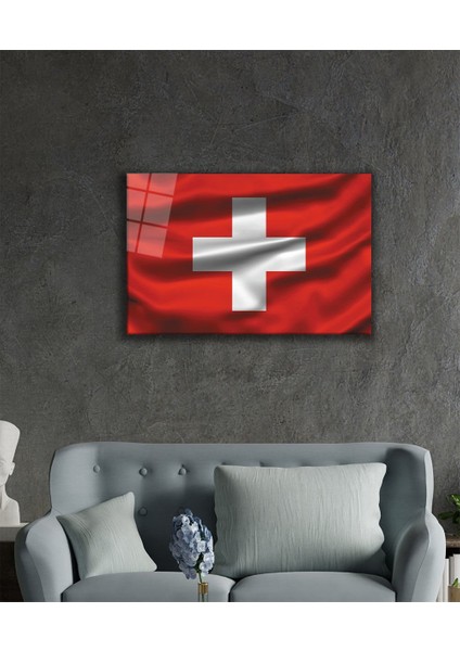 Isviçre Cam Tablo Swiss Flag