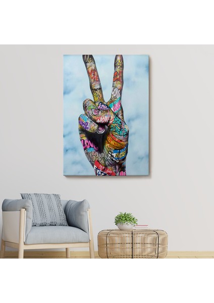 Kanvas Tablo Graffiti Zafer Işareti Bansky Duvar Sanatı, Graffiti Sokak SANATI-5308