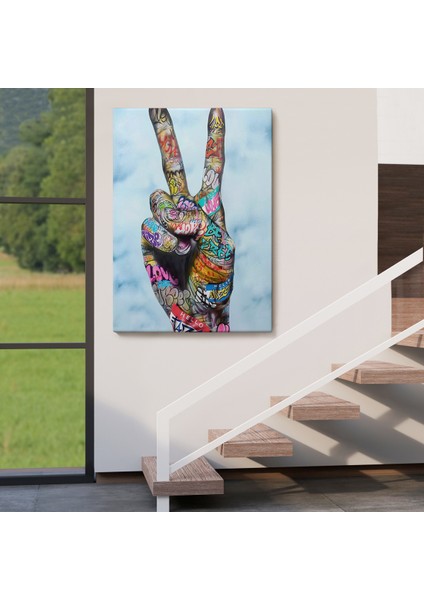 Kanvas Tablo Graffiti Zafer Işareti Bansky Duvar Sanatı, Graffiti Sokak SANATI-5308