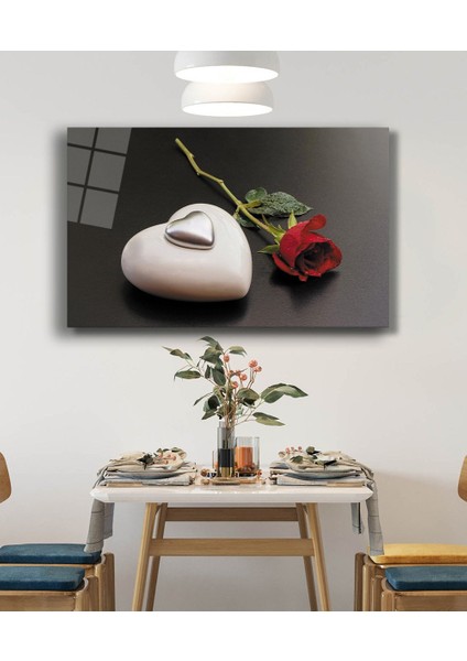 Kalp Gül Cam Tablo
