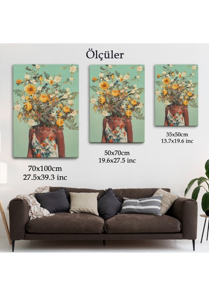 Çiçek Başlı Siyahi Kadın, Afrıkalı Kadın Kanvas TABLO -6079 indirimleri
