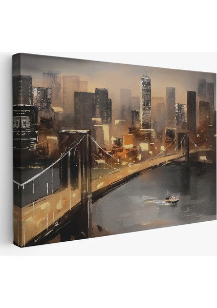 New York Nehir ve Köprü Manzarası Duvar TABLOSU-3733