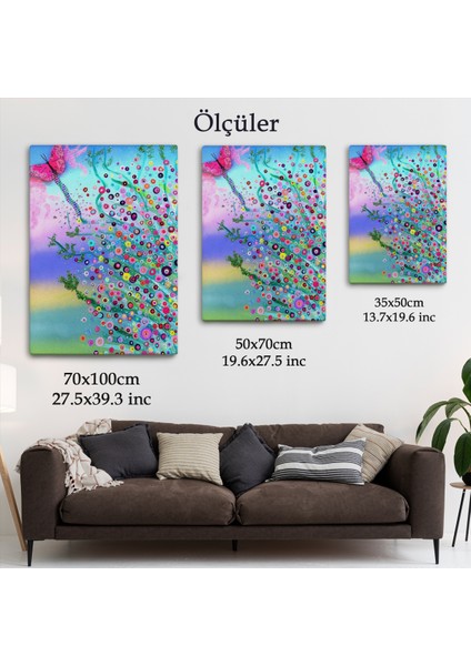 Renkli Çiçekler ve Kelebek Temalı Duvar TABLOSU-6072