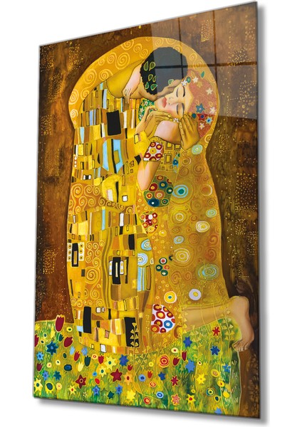 Gustav Klimt Öpücük Cam Tablo Ev ve Ofis Duvar Dekoru