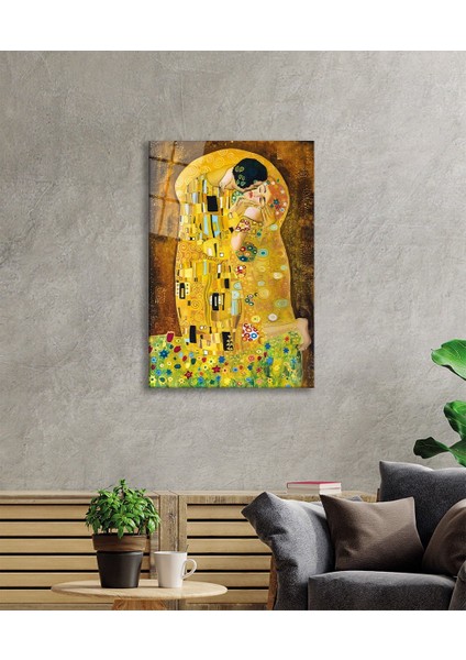 Gustav Klimt Öpücük Cam Tablo Ev ve Ofis Duvar Dekoru