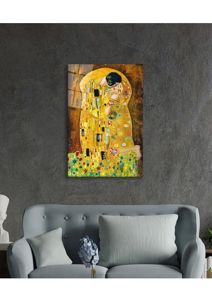 Gustav Klimt Öpücük Cam Tablo Ev ve Ofis Duvar Dekoru