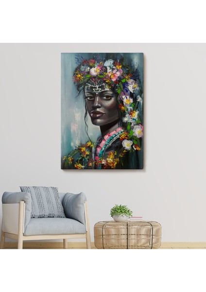 Çiçek Taçlı Afrikalı Kadın Kanvas TABLO-5979