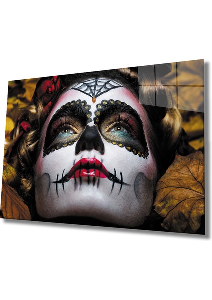 Şeker Kafatası Kadın Cam Tablo Sugar Skull