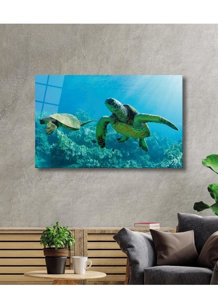 Deniz Kaplumbağası Cam Tablo Sea Turtle