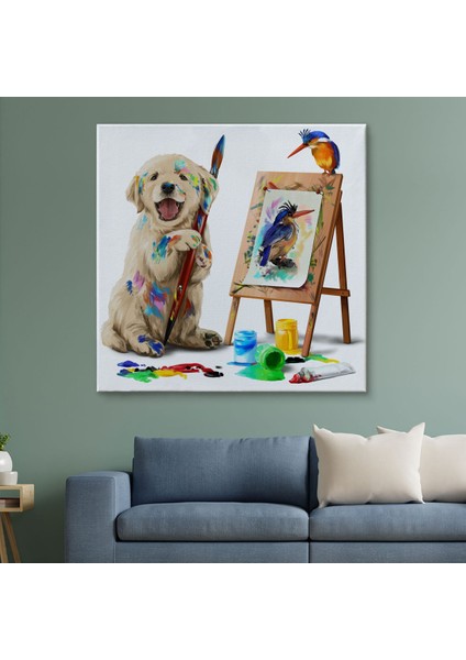 Ressam Yavru Köpek Dekoratif Kanvas TABLO-5845