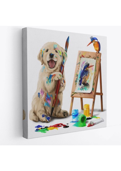 Ressam Yavru Köpek Dekoratif Kanvas TABLO-5845