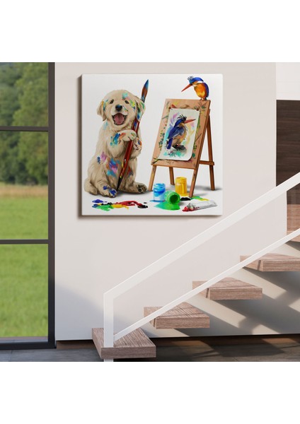 Ressam Yavru Köpek Dekoratif Kanvas TABLO-5845