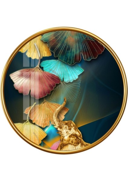 Gold Yapraklar Yuvarlak Cam Tablo