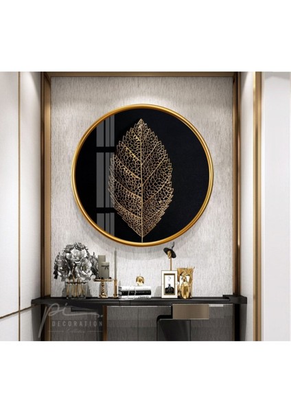 Gold Yaprak Yuvarlak Cam Tablo