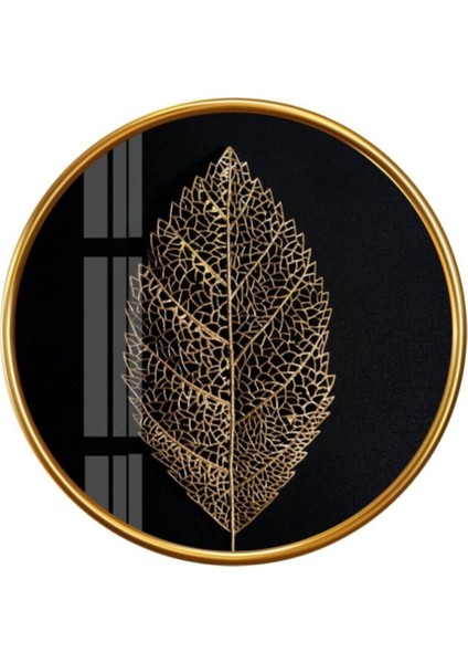 Gold Yaprak Yuvarlak Cam Tablo