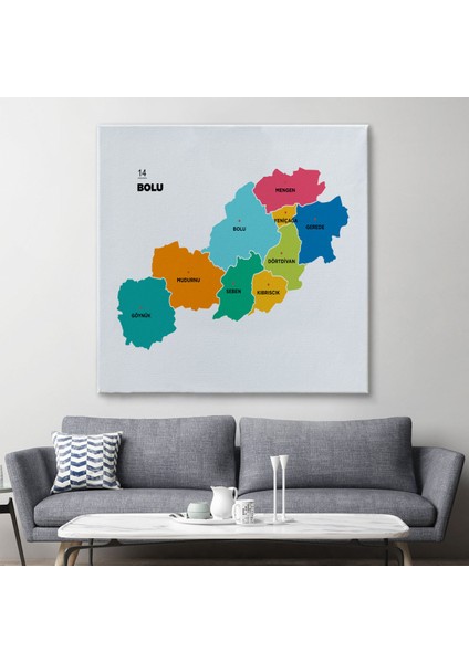 Bolu Ili ve Ilçeler Haritası Dekoratif Kanvas Tablo 1300