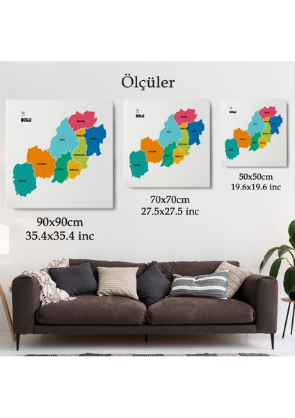 Bolu Ili ve Ilçeler Haritası Dekoratif Kanvas Tablo 1300