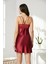 Saten Dantelli Gecelik ve Sabahlık Takımı 4375 Bordo 5