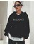 Siyah Kadın Sweatshirt Oversize Balance Slogan Baskılı Günlük Giyim 3