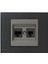 Grano Metalik Cat6 RJ45 Cat3 RJ11 Ikili Data Prizi Antrasit + Siyah Çerçeve 1
