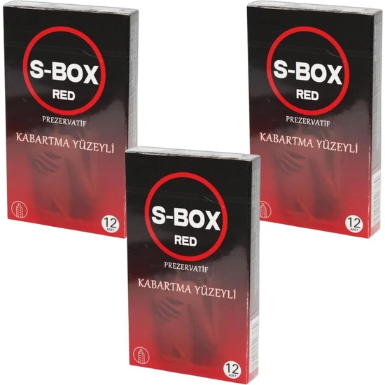 Muhtelif S-Box - Prezervatif Red Haz Kabartma Yüzeyli 12Lİ Latex Kondom - 3 Paket