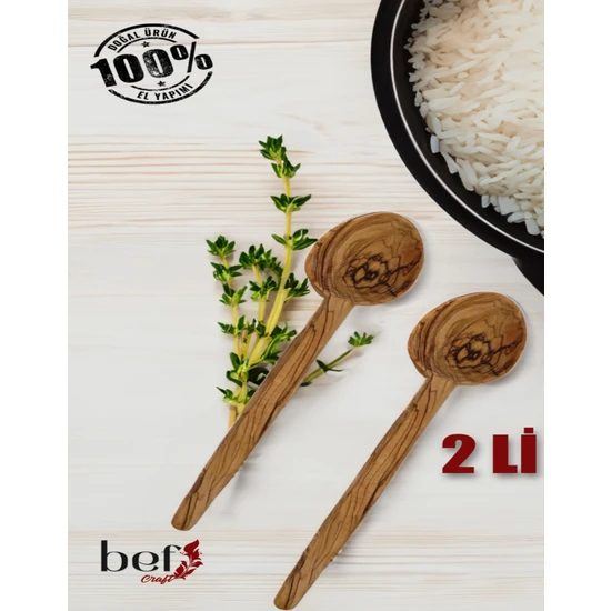 Bef Craft Zeytin Ağacı 32 cm 2 Adet Yemek Kaşığı 32 cm 2'li Set  Doğal El Yapımı Tahta Yemek Kaşığı (32CM)2 Adet